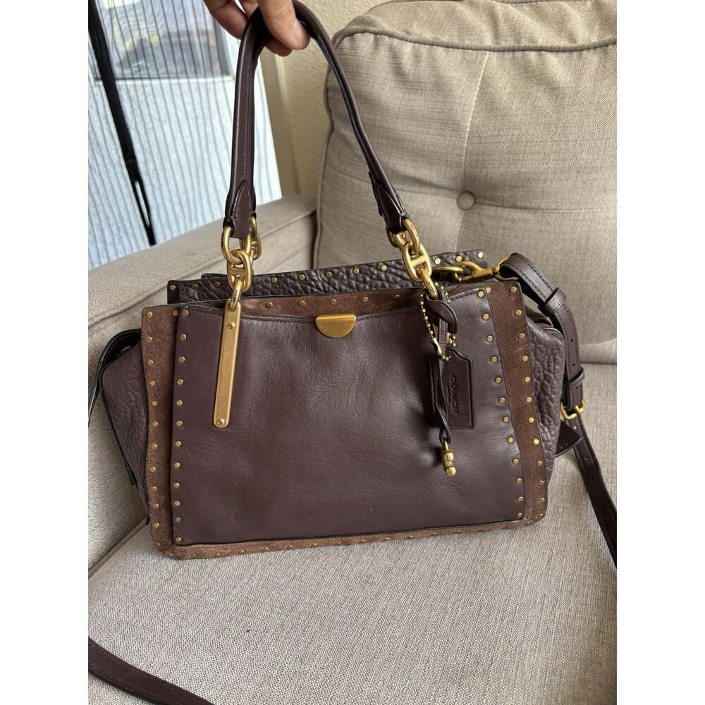 COACH Dreamer 27 Oxblood Mixed Leather Suede Satchel Border Rivets Crossbody Bag